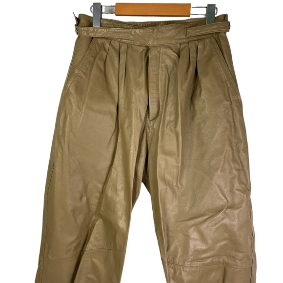 Vintage women’s Stylman Brown/Tan High Waist Pleated Leather Pants Size 15 - Picture 2 of 15